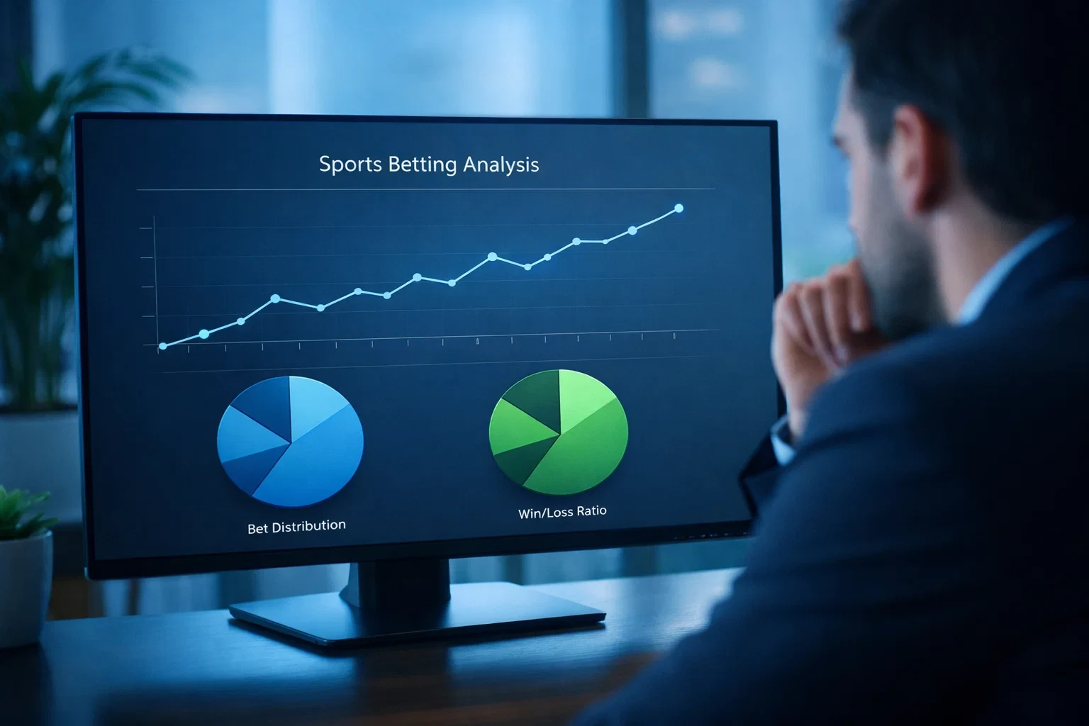 Análise de dados estatísticos desportivos com gráficos limpos e claros num ambiente profissional