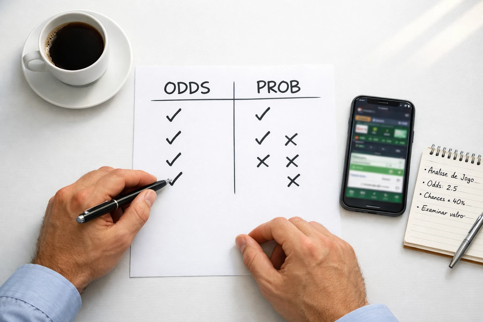 Comparacao entre odds e probabilidades num documento de analise de apostas